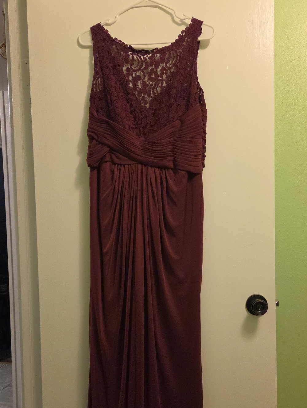 David's Bridal Burgundy Lace Bodice Maxi Dress